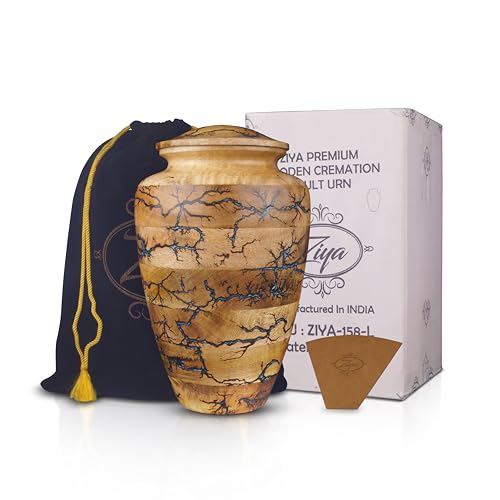 ZIYA Large Wooden Cremation Urns for Human Ashes Adult Male Female – Resin Inlay Wood Burial Urn for Ashes for Women Men Decorative Memorial Funeral Urns for Ashes with Velvet Bag up to 200 lbs - size: Large