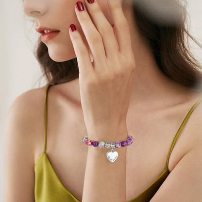 XIUDA Heart Cremation Memorial Urn Bracelet 316L Stainless Steel Keepsake Jewelry Urn Bracelet for Ashes for Women-With Me Always - style: Purple Emperor Stone