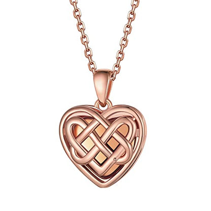 Bestyle Sterling Silver Heart Locket Necklace for Women, Dainty Cute Small Heart Locket Pendant in Gold/Rose Gold/Silver, Love Statement Jewelry Gift for Mother Wife - color: B1. Celtic Knot-Rose Gold-Locket Only, NO Custom