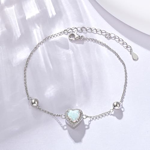 925 Sterling Silver Urn Bracelet for Ashes Women Cremation Jewelry | Memorial Keepsake Bracelet with Hidden Ashes Holder, Meaningful Remembrance Jewelry Gift for Loss of Loved One - style: Opal Heart Urn Bracelet