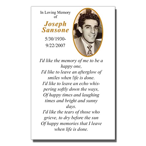 Copy King Funeral Memorial Prayer Cards with Custom Personalized Photo and Prayer, 50 Cards