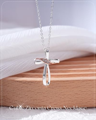 ACECHA Silver Cross Necklace for Women, Cubic Zirconia Pendant - color: CZ Cross 03