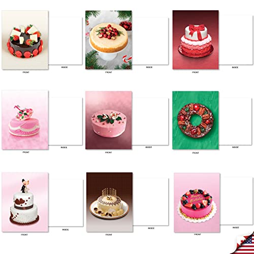 The Best Card Company - 36 Assorted Blank Notecards Bulk Box Set 4 x 5.12 Inch with Envelopes (36 Designs, 1 Each) Friendship Birthday Card Variety Pack - Cakes for All Seasons AM7074OCB-B1x36 - style: Cakes for All Seasons