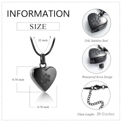 zeqingjw Pet Cremation Jewelry for Ashes Pendant Paw Print Pet Heart Urn Necklace Memorial Keepsake Jewelry for Pet/Dog's/Cat's Ashes - color: Heart-Black