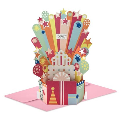 Hallmark Paper Wonder Pick-a-Title Customizable Pop-Up Birthday Card for Her (Pink, Green, Orange Stars) for Sister, Niece, Goddaughter, Great-Granddaughter - style: Pink, Green, Orange Stars