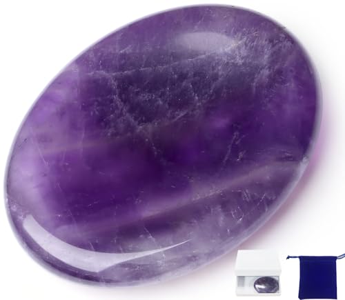 Thumb Worry Stone Amethyst Crystal Rock Crystals and Healing Stones Oval Natural Fidget Meditation Accessories Gemstones Trinkets Pocket Stress Relief Gifts Anxiety Relief Items for Women Men - color: Purple-amethyst