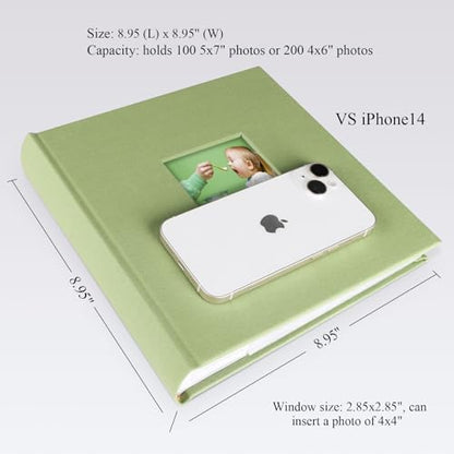 1DOT2 Photo Album with Writing Space, 100 Pages, Linen Cover, Sage Green - color: Sage Green