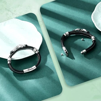 Urn Bracelet for Ashes With Leather Cremation Bracelet Stainless Steel Keepsake Cuff Bangle for Men Gifts With Funnel Kit & Bag - color: Customize