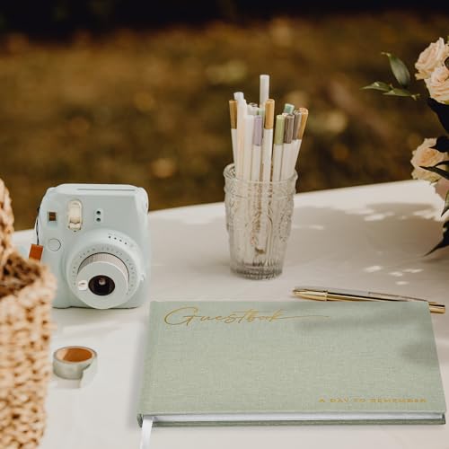 Beautiful Wedding Guest Book for Your Wedding Reception w/ Polaroid Photos | Simply Elegant Guestbook to Sign in and Add Photos - The Perfect Baby Shower Guest Book for the Special Day - color: Sage