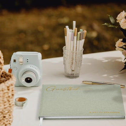 Beautiful Wedding Guest Book for Your Wedding Reception w/ Polaroid Photos | Simply Elegant Guestbook to Sign in and Add Photos - The Perfect Baby Shower Guest Book for the Special Day - color: Sage