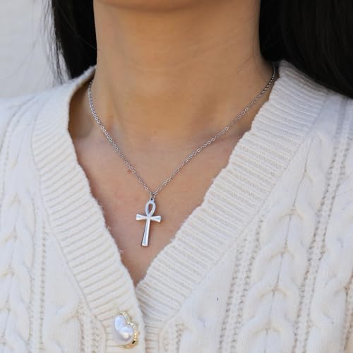 Baydurcan Pendant Necklace for Women Friends Sister Birthday Christmas Gift | Silver Evil Eye Ankh Mary Friendship Dragonfly Hummingbird Snake Turtle Pendant Necklace for Her Just Because Gifts - style: Ankh cross