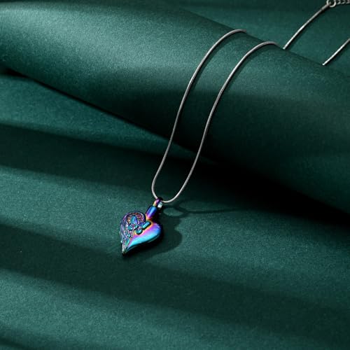 Love Heart Cremation Jewelry Urn Necklaces Butterfly Urn Necklaces for Ashes Memorial Keepsake Pendant for Women Men Gifts With Funnel Kit & Bag - color: Rainbow