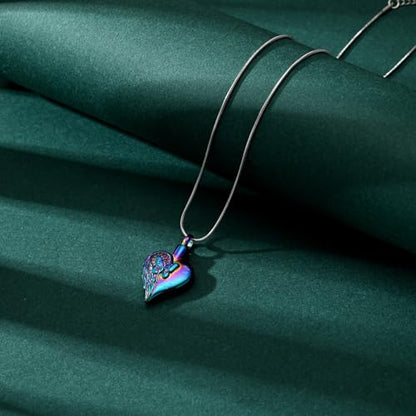Love Heart Cremation Jewelry Urn Necklaces Butterfly Urn Necklaces for Ashes Memorial Keepsake Pendant for Women Men Gifts With Funnel Kit & Bag - color: Rainbow