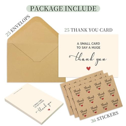 JIXZEN 25 Pack 350GSM | Thank You Cards | Thank You Cards & Notes with Envelopes | Gifts for Wedding, Business, Baby Shower, Graduation,Christma, Holiday | Pefect Teacher Appreciation Gifts