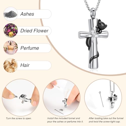 Oinsi Cross Urn Necklace for Ashes for Men Women Cremation Jewelry Cat Memorial Pendant Ashes Keepsake Human Pet Ashes Holder - color: Customized