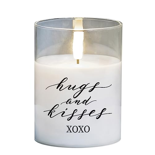 Cottage Garden PGC-04-49WH Hugs and Kisses 4 x 3 Inch Flickering Flame LED Glass Candle - style: Hugs And Kisses