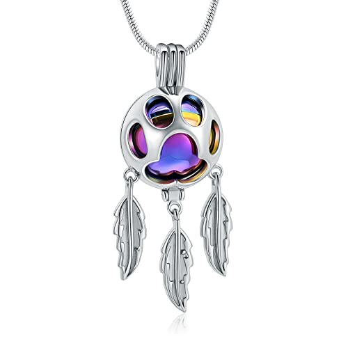 Hearbeingt Pet Cremation Jewelry for Ashes Dream Catcher Urn Necklace | for Women Men,Dreamcatcher Urn Pendant for Dog Cat,Stainless Steel,Keepsake Memorial Jewelry,Ash Holder,Memory Gift,Fill Kit - color: Pet-Silver Colorful