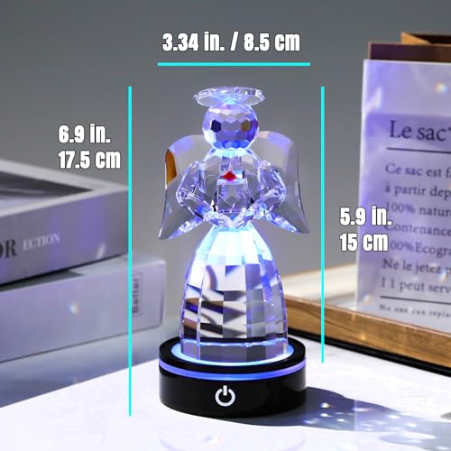 Crystal Guardian Angel Figurine Gifts, with Multicolor LED Light Base | Angel Figurines, Guardian Angel Statue, Guardian Angel light, Birthday Gifts for Grandma, Aunt - color: Gift Box