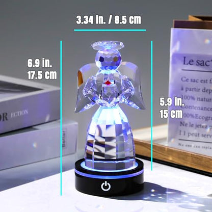 Crystal Guardian Angel Figurine Gifts, with Multicolor LED Light Base | Angel Figurines, Guardian Angel Statue, Guardian Angel light, Birthday Gifts for Grandma, Aunt - color: Gift Box