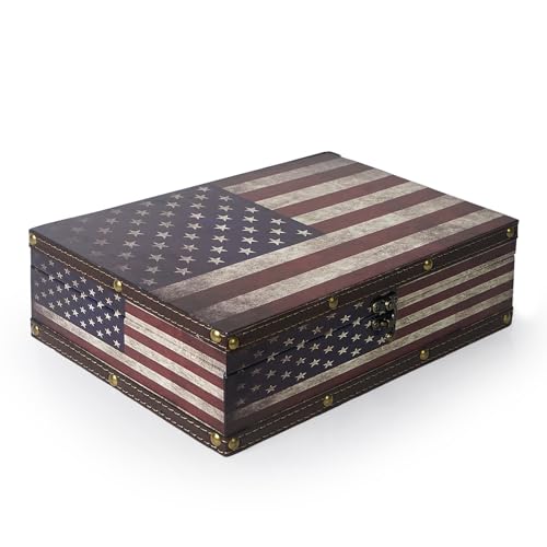 DreamsEden Wooden American Flag Storage Box, Vintage Treasure Box with Latch Decorative Jewelry Keepsake Boxes for Gifts Home Decorations - color: US Flag