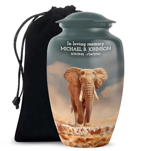 Elephant 10 Inch Urns for Adult Ashes, Large Cremation Urn for Female Ashes | Memorial Urn for Mother Ashes 200 Cu" Burial Urns for Grandfather Ashes - color: Elephant-5, size: 10 Inch