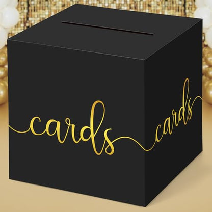 Hooqict Black Card Box with Slot 9.1" Gold Foil Gift Card Box for Party, Graduation, Wedding Reception, Birthday, Bridal or Baby Shower, Raffle Ticket Money Envelope Holder - color: Black Gold
