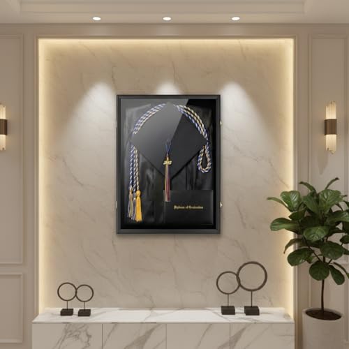IHEIPYE Large Black Graduation Shadow Box Frame 2P Wall Mounted Lockable | Keepsake Display Case, UV-Protective Doorr, Holds Cap, Gown, Diploma, Tassel, Medals, All Graduation Memorabilia - size: Large-Black-2P