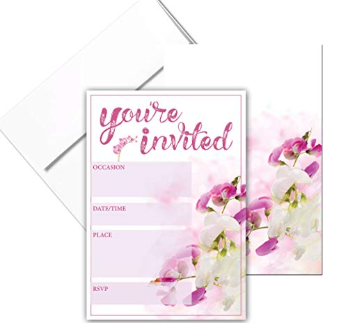 Stonehouse Collection | You're Invited Floral Orchid Fill-in Party Invitations With Envelopes | 25 Invites & Envelopes | Wedding, Baby Shower, Rehearsal Dinner, Birthday Party (Floral Your Invited) - color: Floral Your Invited