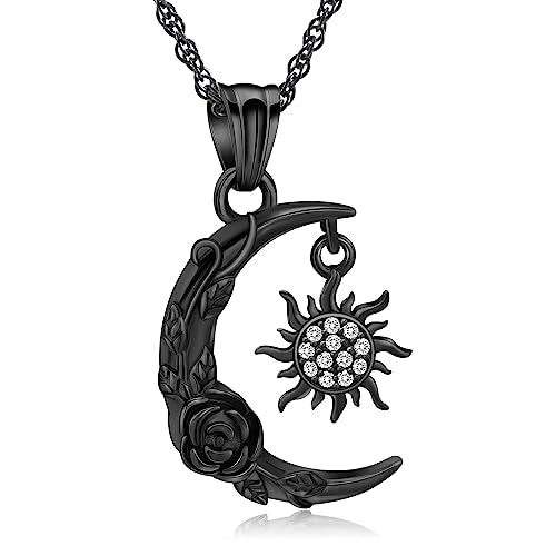 shajwo Cremation Jewelry Crescent Moon and Sun Rose Urn Necklaces for Ashes for Women Men Memorial Human Ashes Pendant - color: Black