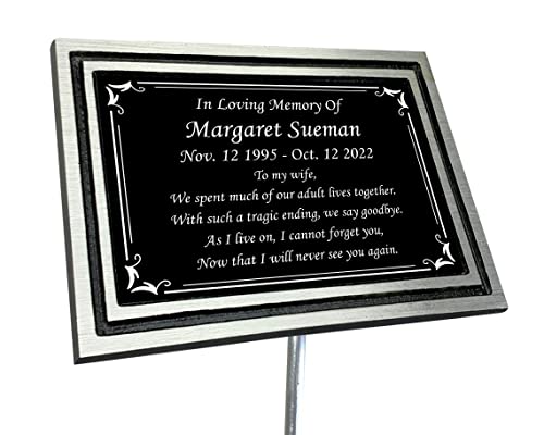 Memorial Plaque, 6" x 8" Personalized Grave Marker, Remembrance Plaque, Outdoor, Indoor Memorial Plate Heavy Cast Aluminum With Stake