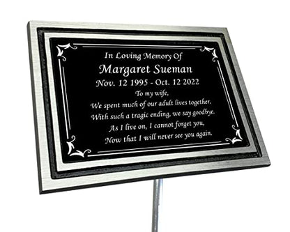 Memorial Plaque, 6" x 8" Personalized Grave Marker, Remembrance Plaque, Outdoor, Indoor Memorial Plate Heavy Cast Aluminum With Stake