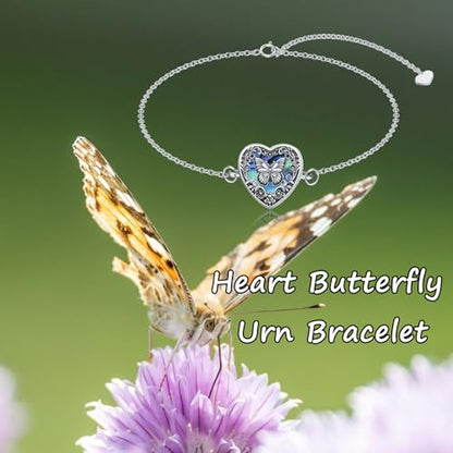 Urn Bracelet for Ashes 925 Sterling Silver Heart Cremation Bracelet Memorial Keepsake Jewelry Gifts for Women - color: 06-Butterfly Urn Bracelet
