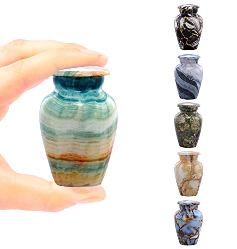 Small Keepsake Cremation Urns for Human Ashes - Marble Finish Metal Keepsake Urn - Mini Cremation Urn for Pet Ashes - Handcrafted Memorial Urn - Funeral Urns with Velvet Bag (Blue Marsh)
