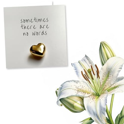 Nokular Sympathy Greeting Card – Sometimes There Are No Words – Gold Heart Design – Blank Inside (135 x 135 mm) – Made in UK – With Envelope