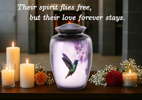 Hummingbird Cremation Urn for Adult Ashes – Elegant Purple Memorial Urn with Vibrant Hummingbird & Flowers – A Loving Tribute for Women & Men – Full-Size Funeral Urns Holds Up to 200 lbs (Large) - size: Large Full-Size