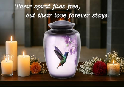 Hummingbird Cremation Urn for Adult Ashes – Elegant Purple Memorial Urn with Vibrant Hummingbird & Flowers – A Loving Tribute for Women & Men – Full-Size Funeral Urns Holds Up to 200 lbs (Large) - size: Large Full-Size