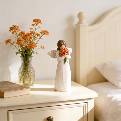 Guardian Angel Figurines Holding Red-Orange Flowers | Sculpted Hand-Painted Resin Angels Statue Gifts of Hope & Emotional Renewal, Home Decor Ornament, Mother's Day - style: Red-Orange Flowers