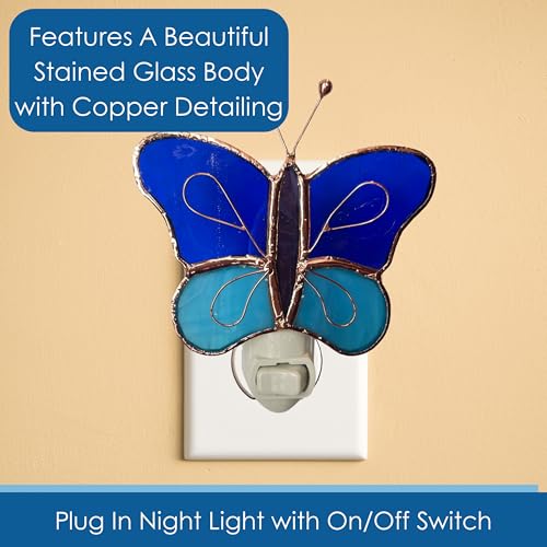Gift Essentials Blue Butterfly Plug-in Night Light - Stained Glass | Blue Butterfly Stained Glass Plug-in Nightlight with On/Off Rocker Switch. Includes One 4-Watt Replaceable Warm-Glow Bulb. - color: Blue Butterfly