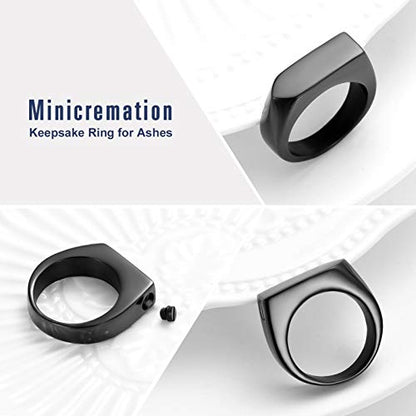 Minicremation Cremation Jewelry for Ashes Geometry Simple Style Memorial Urn Ring Ashes Holder with Fill Kit Keepsake Cremation Ring for Men - color: Black