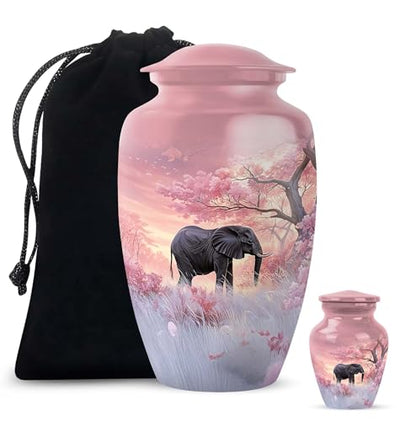 Elephant Cremation Urn for Human Ashes Set Large and Small 10 3 Inch - color: Elephant-5, size: combo-1