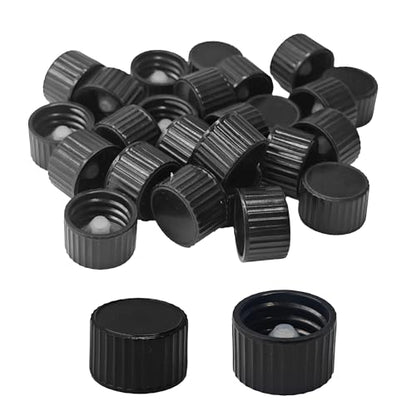 25Pcs 18mm Black Phenolic Screw Caps, Leak-Resistant Bottle Lids for Boston Round Bottles, Chemicals, Cosmetics, and Storage - size: 18mm