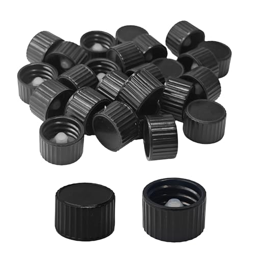 25Pcs 20mm Black Phenolic Screw Caps, Leak-Resistant Bottle Lids for Boston Round Bottles, Chemicals, Cosmetics, and Storage - size: 20mm