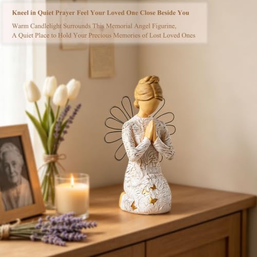 Sympathy Angel Figurines for Loss of Loved Ones Angel Statues | Home Decor Serenity Prayer Gifts for Women Resin Sculpted Hand-Painted Figure Bereavement Gift Praying Hands Statue - style: Sympathy Angle( Kneeling Style)