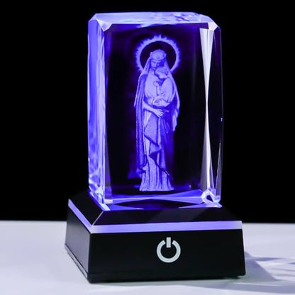 Movdyka Virgin Mary Statue Night Light Religious Gifts for Women Catholic | 3D Laser Engraved Blessed Mother Statues Crystal Cube Virgin Mary Night Light Gifts for Women & Men Mothers Day Christmas - color: Virgin mary&Jesus