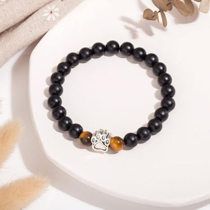 Dog Memorial Gifts - Pet Loss Sympathy Gift, Dog Passing Away Remembrance Bracelet for Men & Women - color: Black Onyx & Tiger Eye