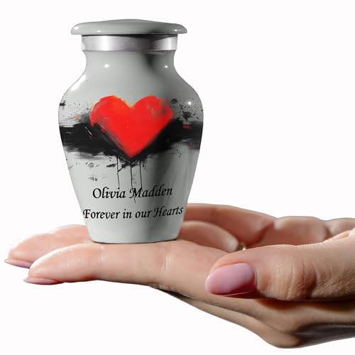 Mini Red Heart Urn with Personalized Tribute – Small Gray Keepsake Urn for Human Ashes – Custom Text Memorial Cremation Urn – Velvet Pouch, Gift Box & Funnel – Made in USA - color: Customized Red, size: Small