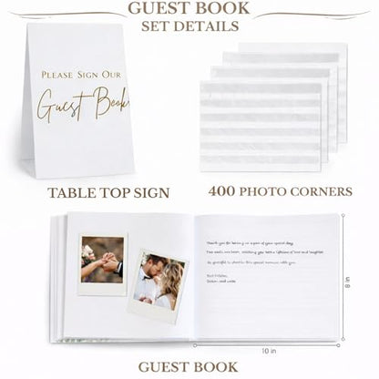 Wedding Guest Book for Guests to Sign, Elegant Wedding Guestbook Ideas, Sign in Book for Bridal and Baby Shower, Polaroid Guest Book, 100 Thick Lined and Blank Pages for Party, Wedding Books - color: Neutral