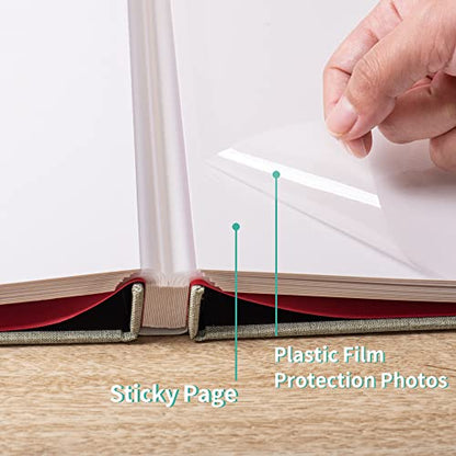 Photo Album Self Adhesive 3x5 4x6 5x7 6x8 8x10 8.5x11 11x10.6 Magnetic Scrapbook Album DIY Length 11x10.6 Inch 40 Pages Linen Cover DIY Photo Album with A Metallic Pen and DIY Accessories(Grass Green) - color: Grass Green, size: 11"x10.8" 40 Pages