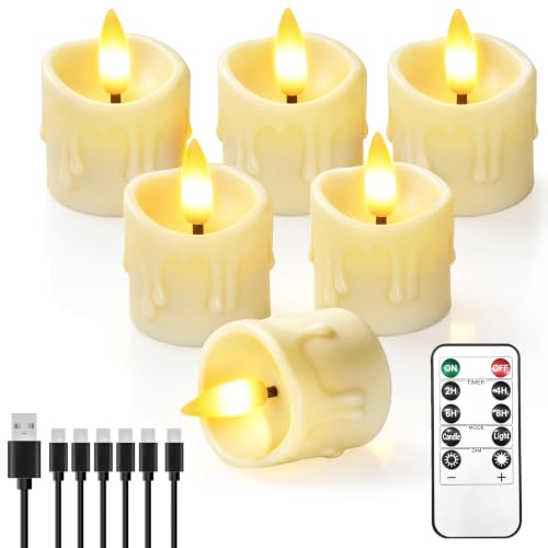 6 Pack Small Rechargeable Flameless Candles with Remote Timer - color: Ivory, size: 6 Pack