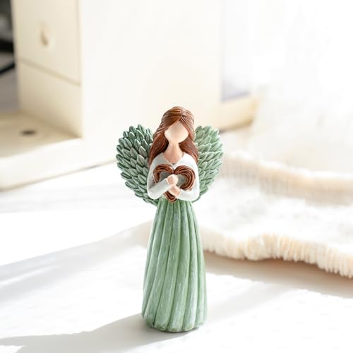 Remembrance Angel Figurines,Sympathy Gifts for Loss of Loved One,Grief Gifts for Women,Memorial Gifts to Hold Each One Safely in Your Heart,Hand-Painted Figurine.Life was a willow branch heart. - color: Green